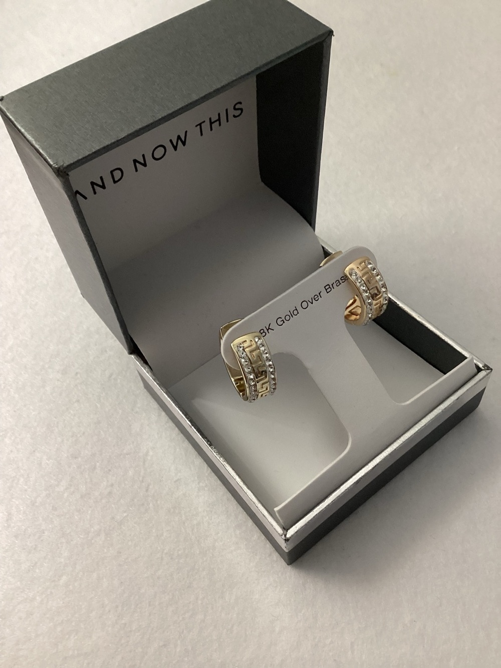 And Now This 18k Gold Over Brass Clear Crystal Greek Key Earrings